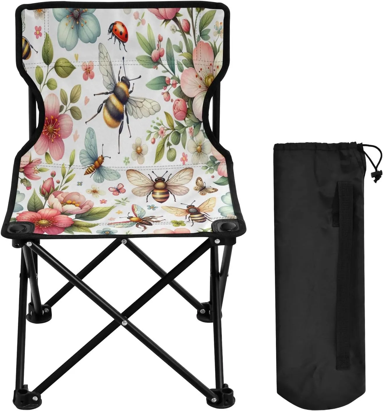 Flower Butterfly Nectar Portable Outdoor Folding Chair Anti-Slip Padded Oxford Cloth Stool Camping Chair Small for Beach Hiking Fishing Gardening Quad Camp Chair