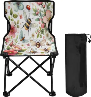 Flower Butterfly Nectar Portable Outdoor Folding Chair Anti-Slip Padded Oxford Cloth Stool Camping Chair Small for Beach Hiking Fishing Gardening Quad Camp Chair