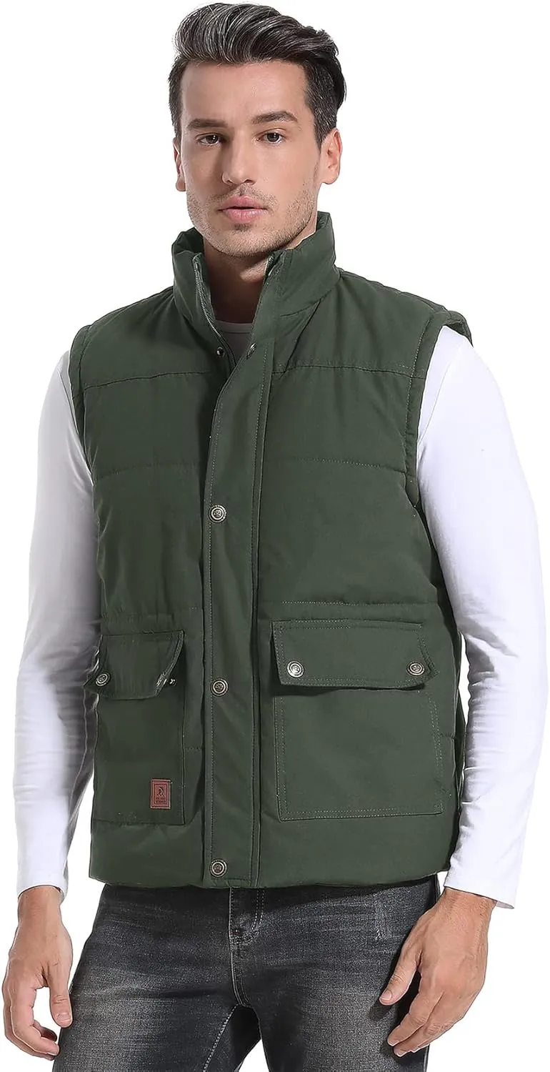 Flygo Men's Winter Warm Outdoor Padded Puffer Vest Thick Fleece Lined Sleeveless Jacket