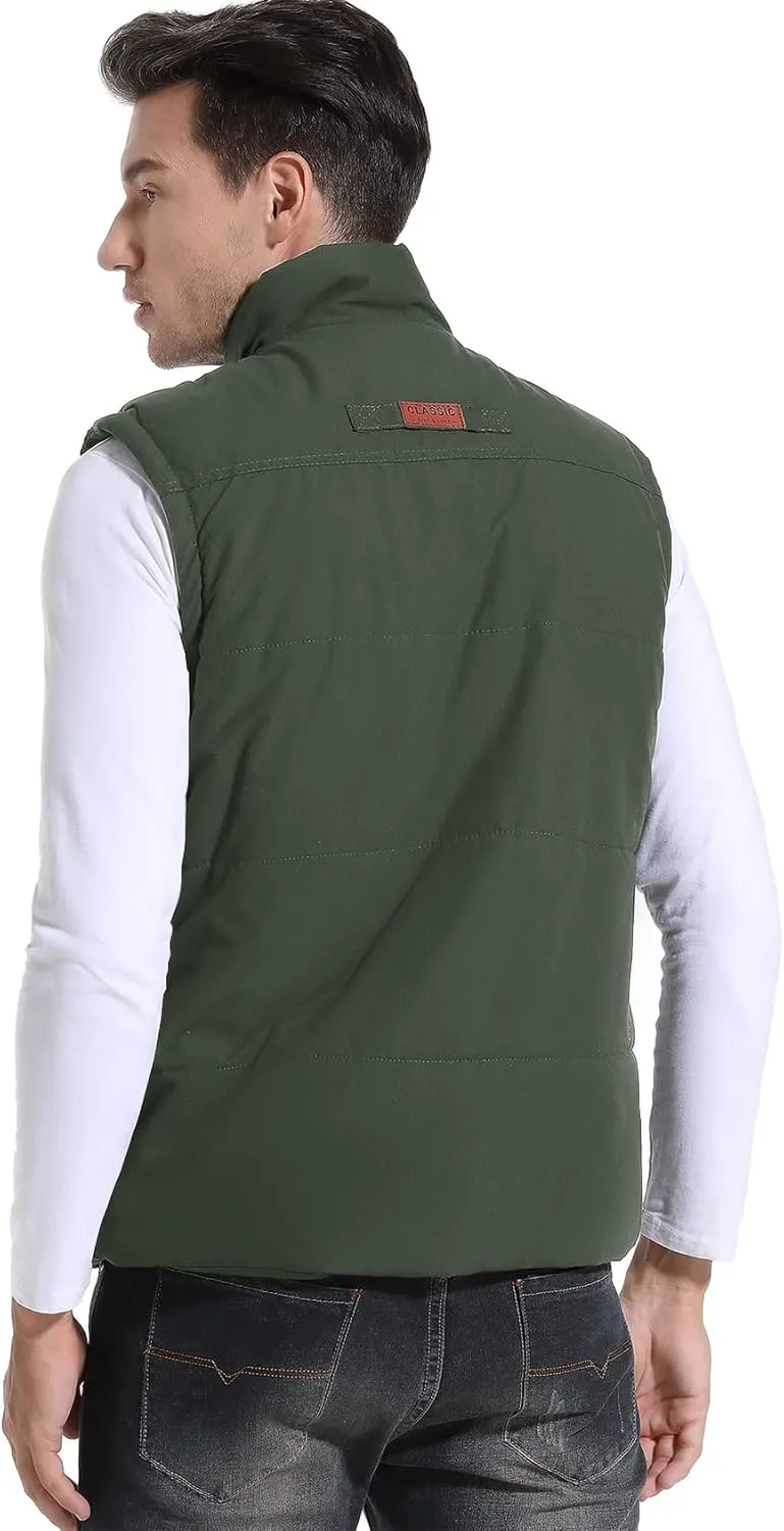 Flygo Men's Winter Warm Outdoor Padded Puffer Vest Thick Fleece Lined Sleeveless Jacket