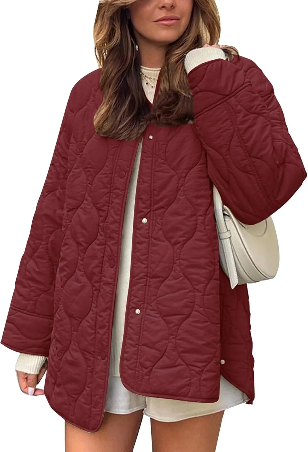 Flygo Women's Oversized Quilted Lightweight Jacket Button Down Puffer Padded Outerwear with Pocket