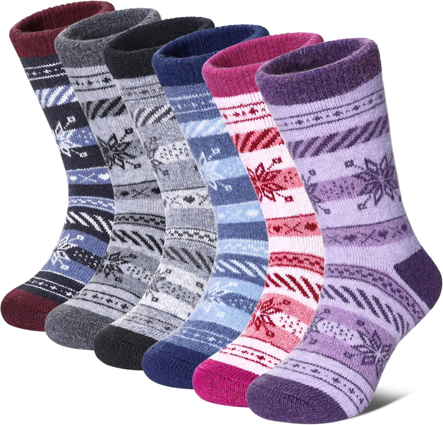 FNOVCO Kids Merino Wool Hiking Socks Toddlers Boys Girls Cozy Thermal Winter Thick Warm Crew Socks 6 Pairs