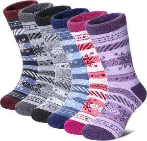 FNOVCO Kids Merino Wool Hiking Socks Toddlers Boys Girls Cozy Thermal Winter Thick Warm Crew Socks 6 Pairs