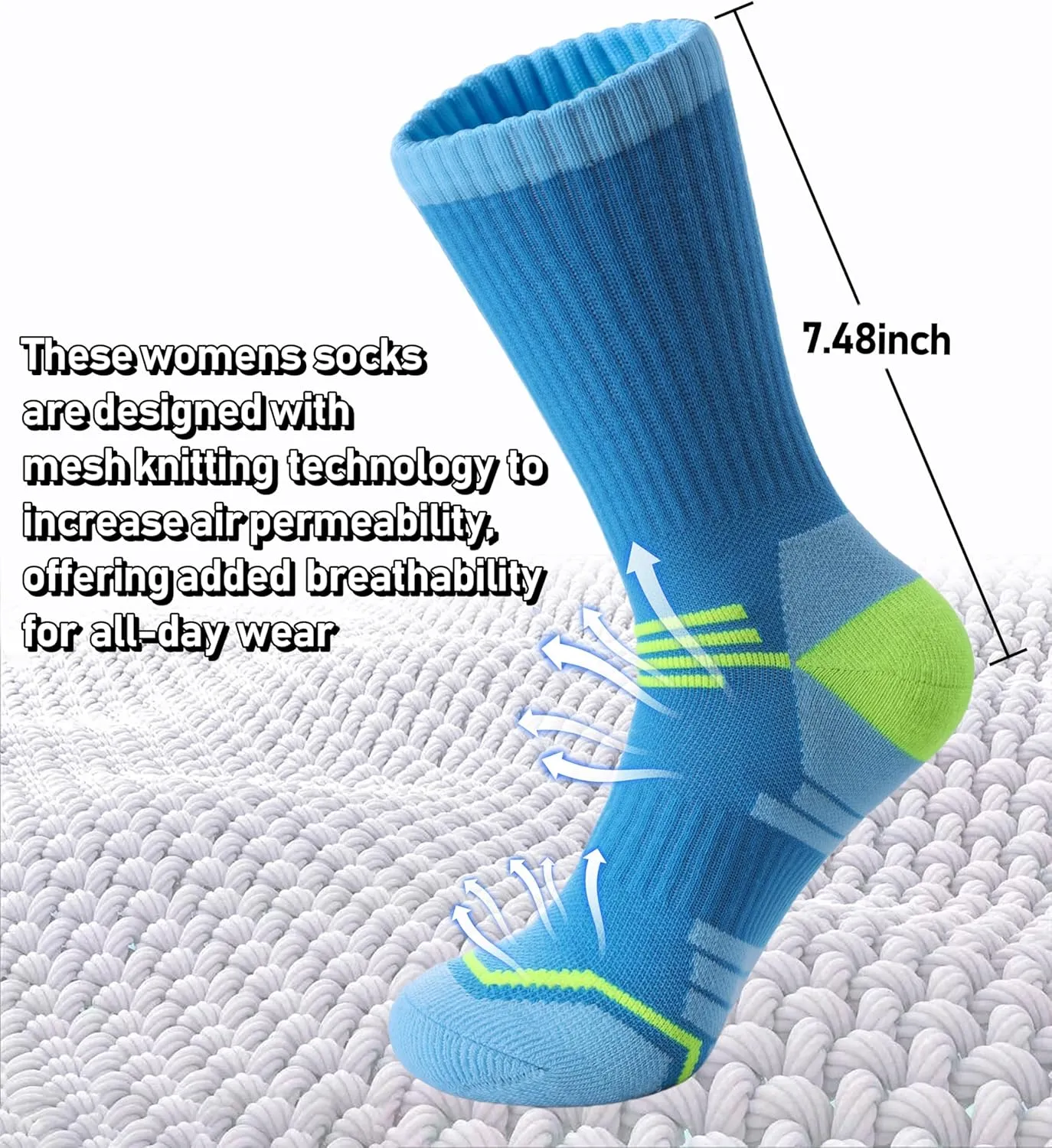 FNOVCO Women's Hiking Walking Running Crew Socks Thick Cushioned Athletic Compression Socks 5 Pairs
