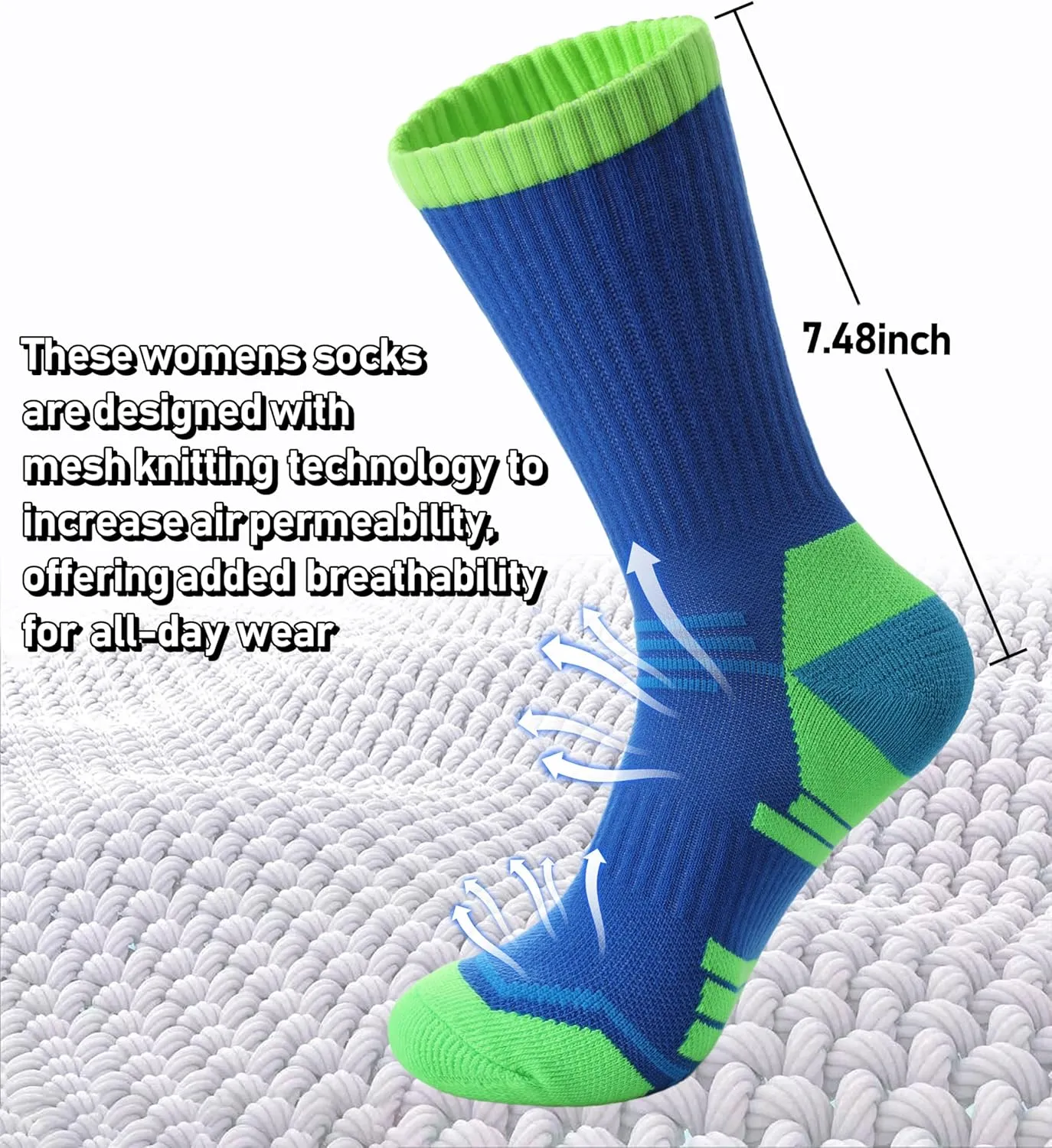 FNOVCO Women's Hiking Walking Running Crew Socks Thick Cushioned Athletic Compression Socks 5 Pairs