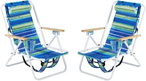 Foldable Beach Chair, Portable Camping Chairs with Straps,Backpack Beach Chairs for Adults with Headrest, Cup Holder & Wooden Armrests,Position Adjustable (colorful-2pcs)
