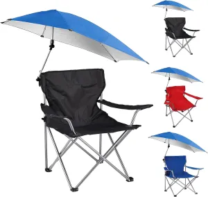 Foldable Beach Chair with Umbrella, Armrest Adjustable Canopy Shade Camping Chair with Cup Holder Carry Bag for Camping, Beach, Travel, Picnic and Lawn Chair(Black)