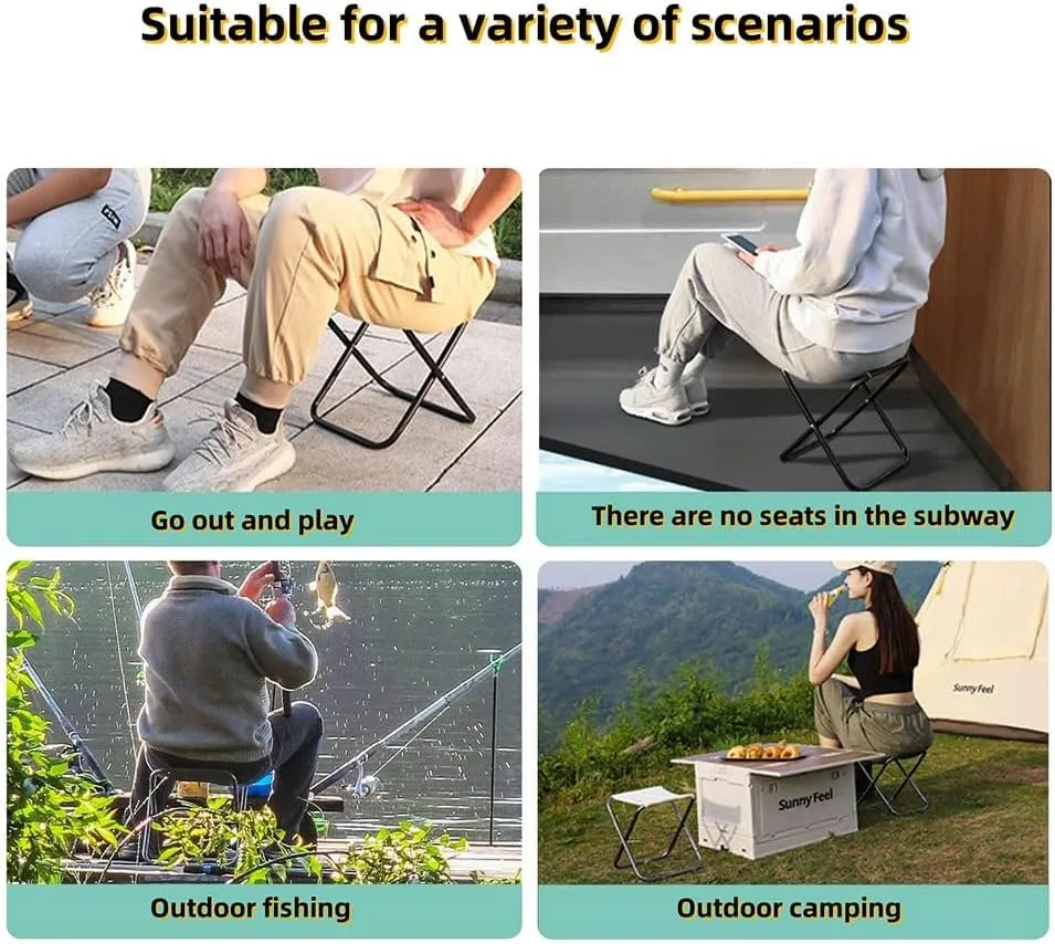Foldable Camping Chair Set of 2，Small Portable Aluminum Alloy Chair，Lightweight Folding Stool for Outdoors Fishing, Travel, Picnic(Black,1 Pack)