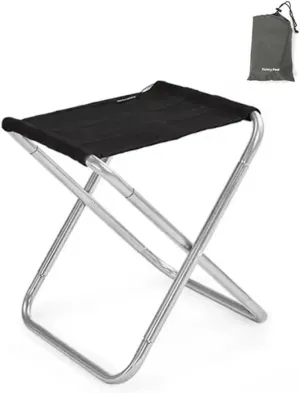 Foldable Camping Chair Set of 2，Small Portable Aluminum Alloy Chair，Lightweight Folding Stool for Outdoors Fishing, Travel, Picnic(Black,1 Pack)