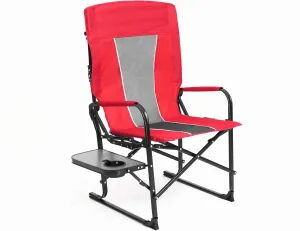 Foldable Directors Chair, Heavy Duty Outdoor Camping Chair with Side Table and Pocket,Oversized Rocking Lawn Chair for Fishing,Beach,Sport Events (Red)