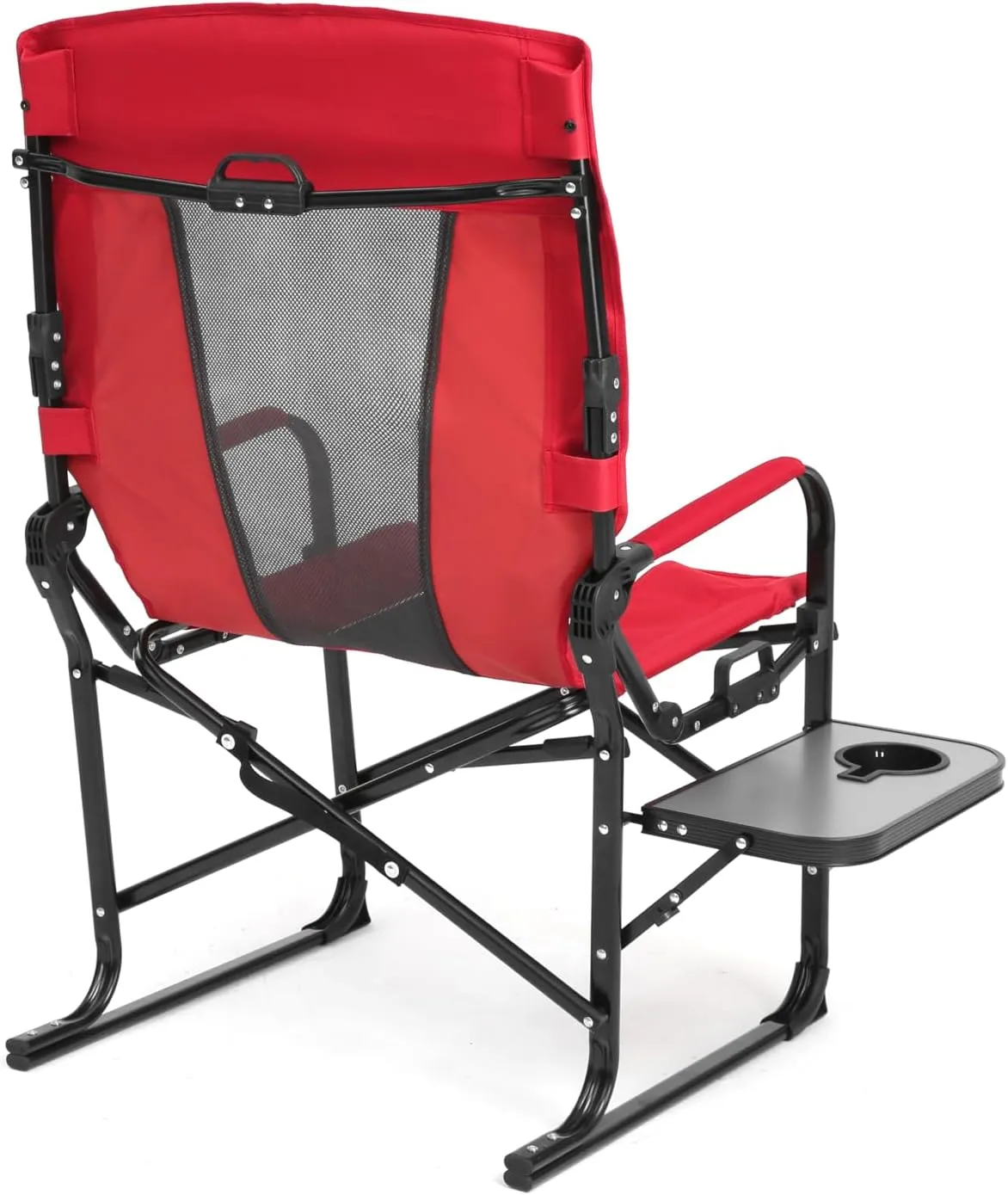 Foldable Directors Chair, Heavy Duty Outdoor Camping Chair with Side Table and Pocket,Oversized Rocking Lawn Chair for Fishing,Beach,Sport Events (Red)