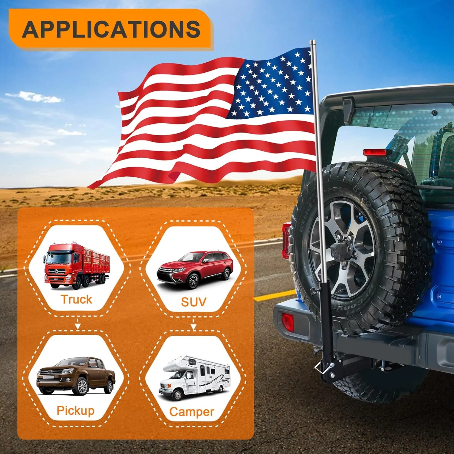 Foldable Hitch Mount Dual Flagpole Holder Universal for Standard 2 inch Receiver fit for Truck SUV RV Pickup