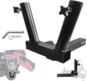 Foldable Hitch Mount Dual Flagpole Holder Universal for Standard 2 inch Receiver fit for Truck SUV RV Pickup
