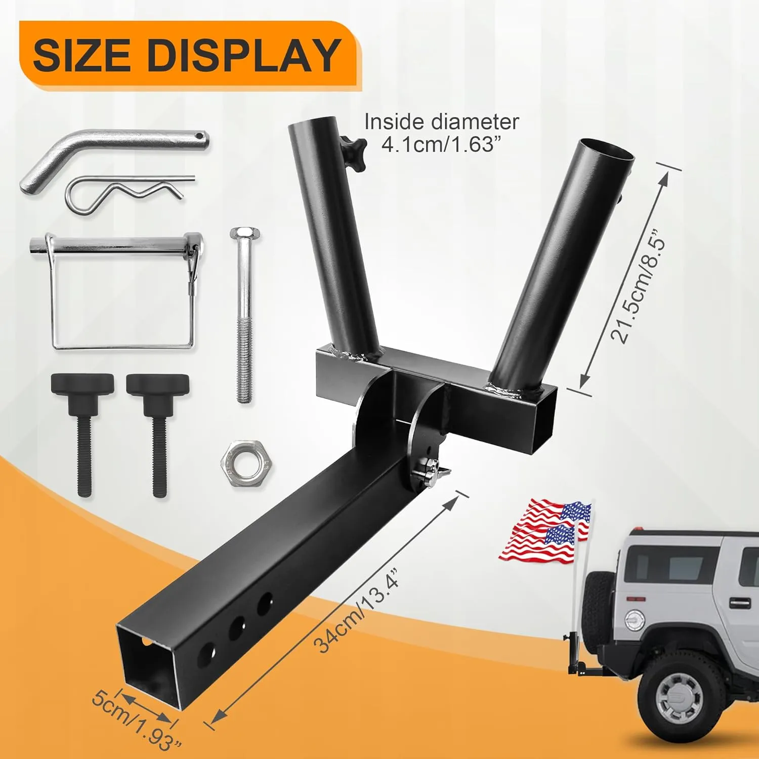 Foldable Hitch Mount Dual Flagpole Holder Universal for Standard 2 inch Receiver fit for Truck SUV RV Pickup