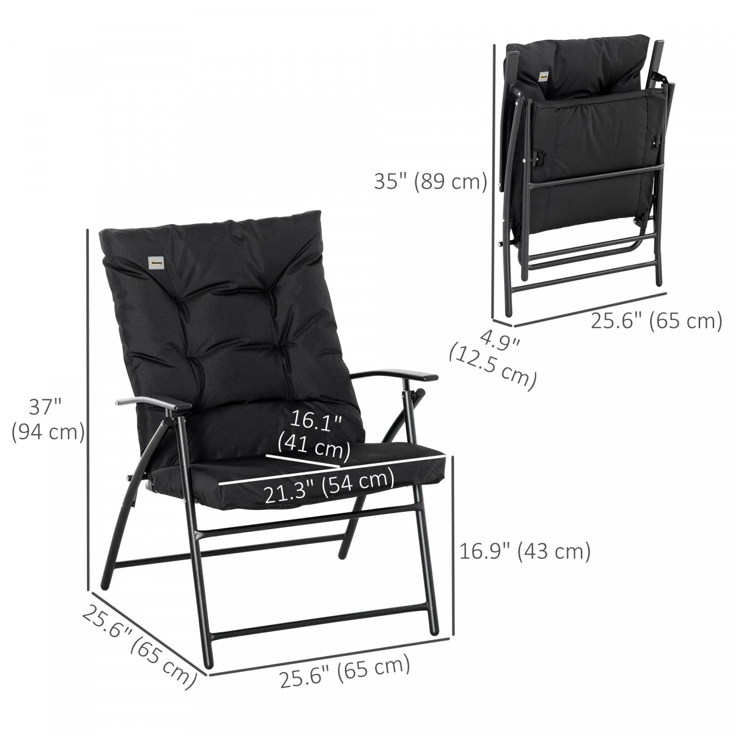 Foldable Lounge Chair, Fabric Upholstered Recliner With Armrest, Black