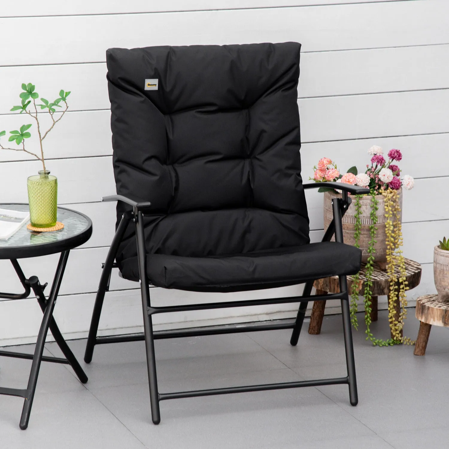 Foldable Lounge Chair, Fabric Upholstered Recliner With Armrest, Black