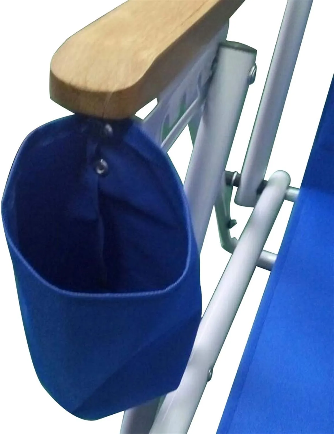 Folding Beach Chair, 4 Position Reclining Backpack Camping Chairs with Headrest Cup Holder Wooden Armrests Heavy Duty Portable Lounge Chairs for Beach Backyard Travel (1, Blue)
