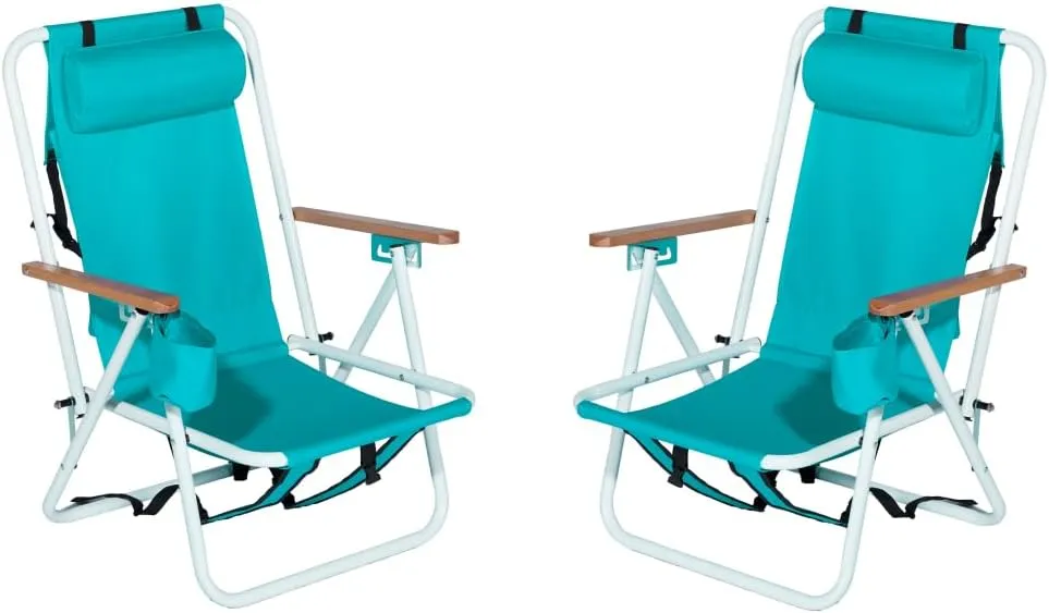 Folding Beach Chair, Portable Backpack Chair with 350lb Capacity, Camping Chair with 4 Position Reclining for Beach, Pool, Patio, Outdoor Concert Travel(Mint Green-2 Pack)