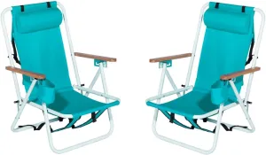 Folding Beach Chair, Portable Backpack Chair with 350lb Capacity, Camping Chair with 4 Position Reclining for Beach, Pool, Patio, Outdoor Concert Travel(Mint Green-2 Pack)