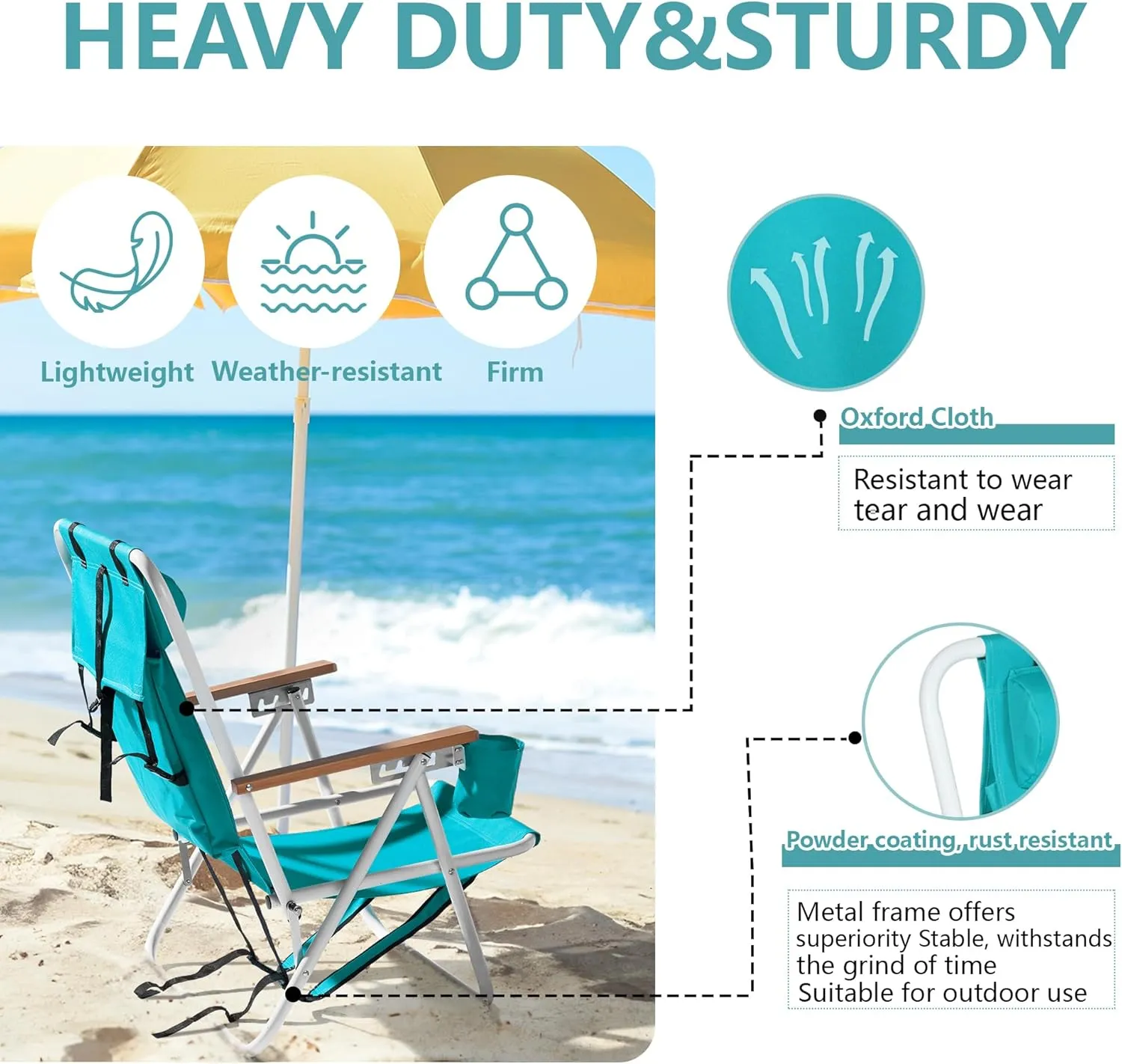 Folding Beach Chair, Portable Backpack Chair with 350lb Capacity, Camping Chair with 4 Position Reclining for Beach, Pool, Patio, Outdoor Concert Travel(Mint Green-2 Pack)