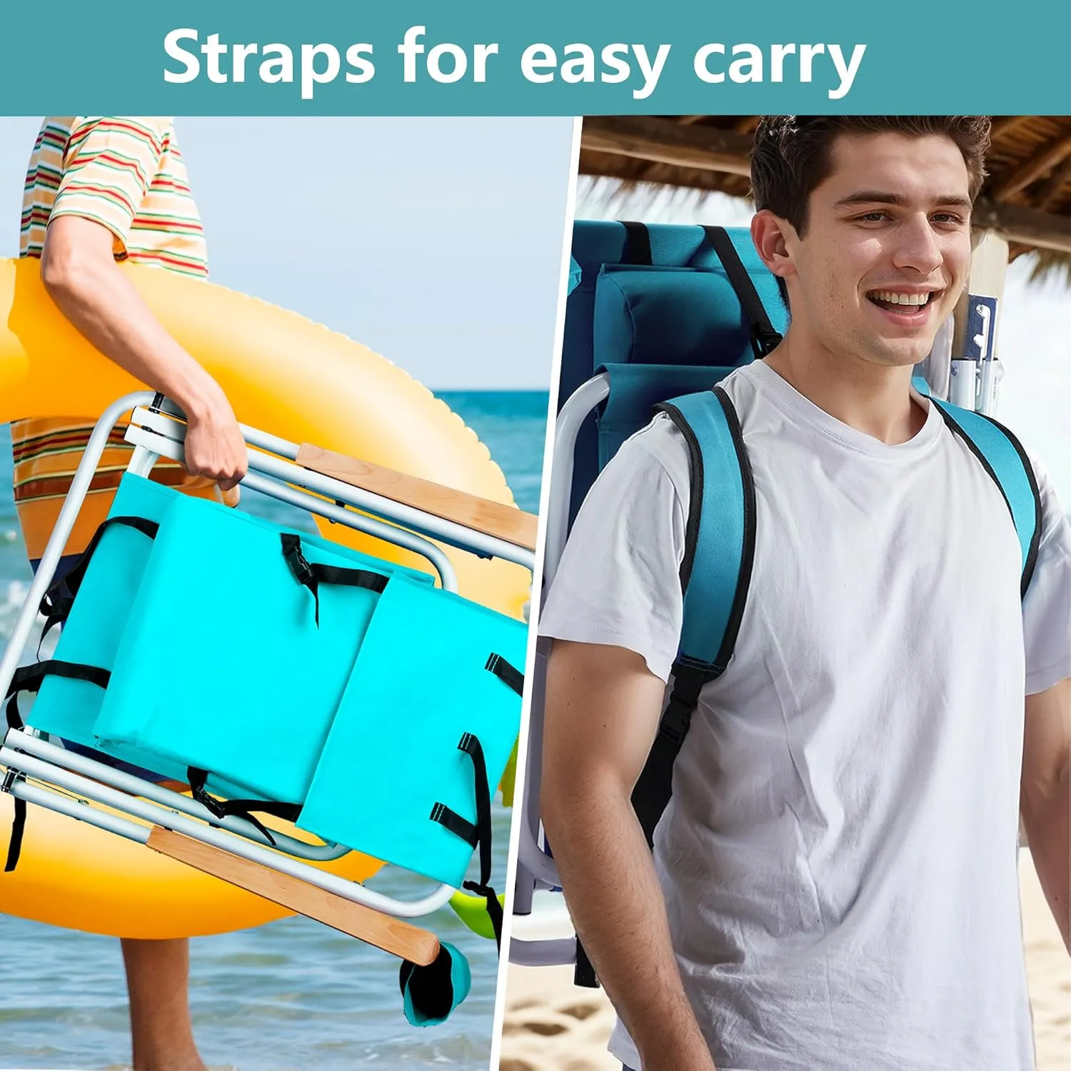 Folding Beach Chair, Portable Backpack Chair with 350lb Capacity, Camping Chair with 4 Position Reclining for Beach, Pool, Patio, Outdoor Concert Travel(Mint Green-2 Pack)