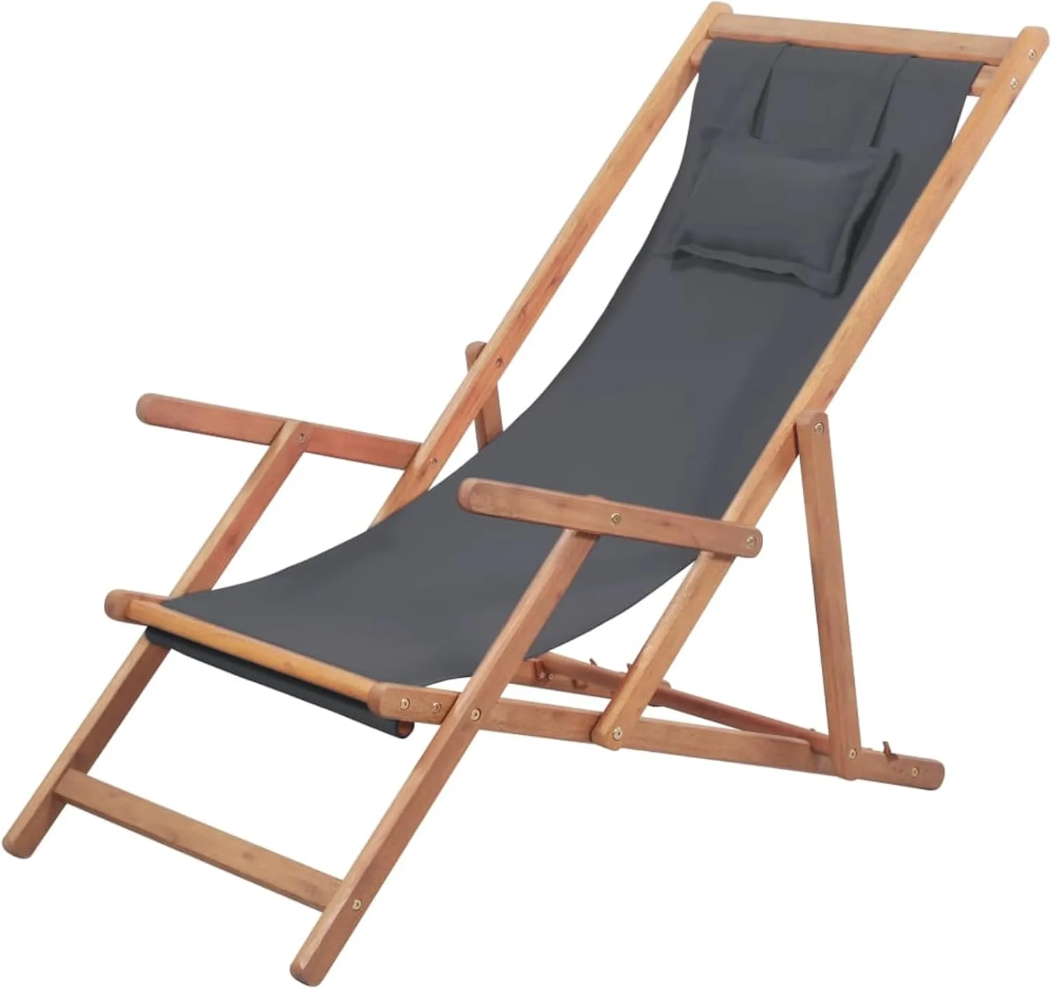 Folding Beach Chair Reclining Camping Chair Folding Beach Chairs Portable Beach Chair Fabric and Wooden Frame Gray