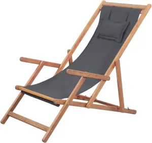 Folding Beach Chair Reclining Camping Chair Folding Beach Chairs Portable Beach Chair Fabric and Wooden Frame Gray