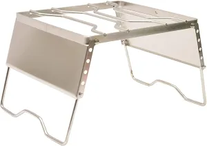 Folding Camp Fire Grill, Portable Camping Grill Grate with Windproof Plate, Stainless Steel Camp Fire Cooking Racks for Picnics, Fishing