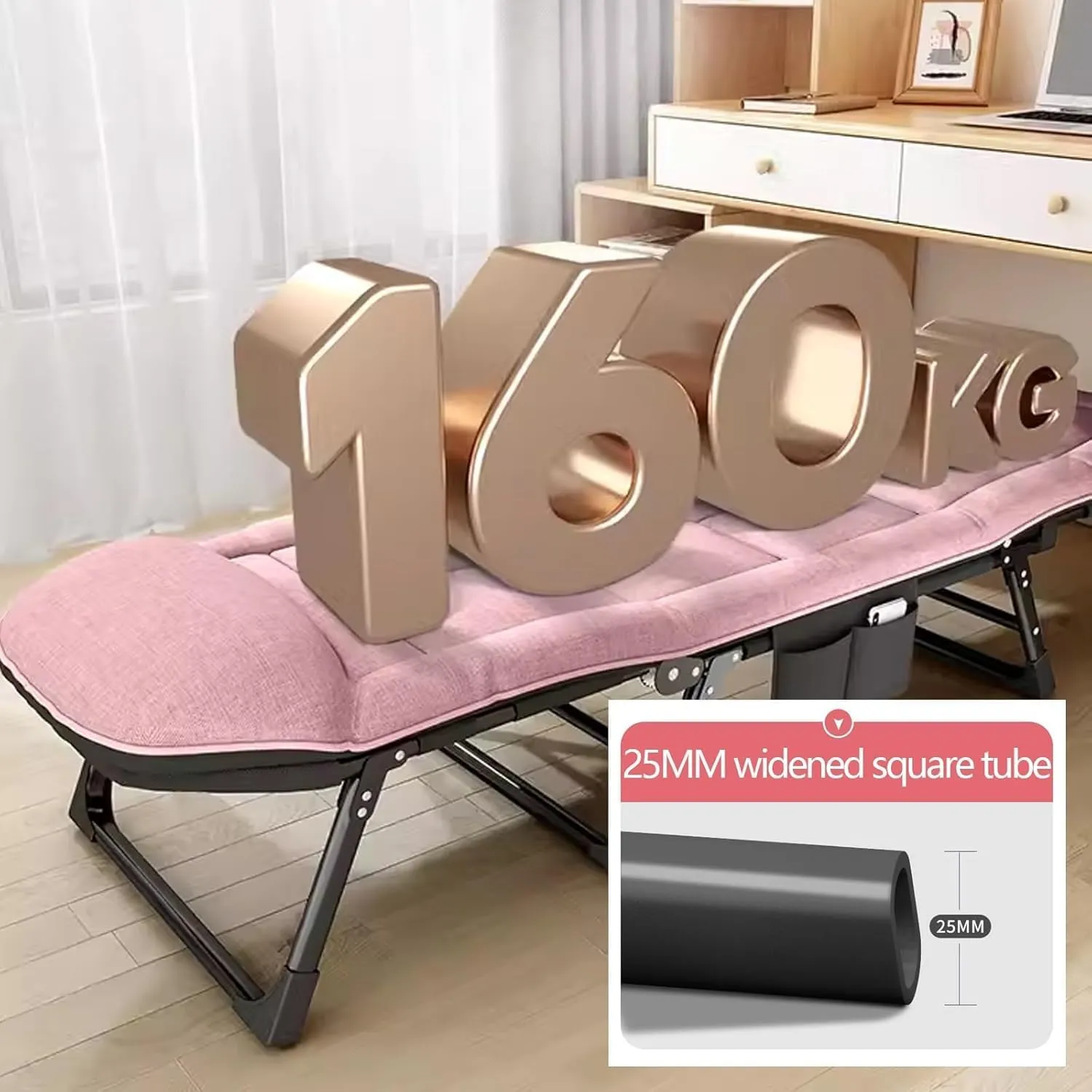Folding Camping Bed 5-Level Adjustable Backrest Camping Cot with Mattresses Lounge Chair Load 353lbs with Padded Folding Cot