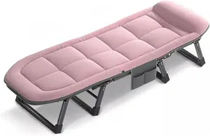 Folding Camping Bed 5-Level Adjustable Backrest Camping Cot with Mattresses Lounge Chair Load 353lbs with Padded Folding Cot