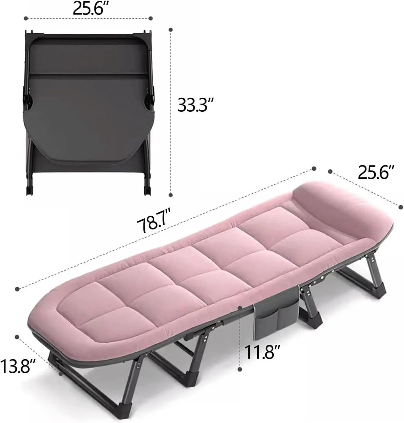 Folding Camping Bed 5-Level Adjustable Backrest Camping Cot with Mattresses Lounge Chair Load 353lbs with Padded Folding Cot
