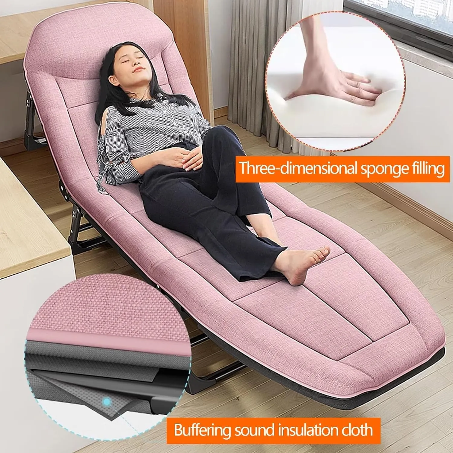 Folding Camping Bed 5-Level Adjustable Backrest Camping Cot with Mattresses Lounge Chair Load 353lbs with Padded Folding Cot