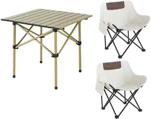 Folding Camping Chair 3 Pack for Adults, Large Folding Lawn Chairs Set of 2 with Table, Outdoor Camping Chairs Set for Lawn, Picnic,Black