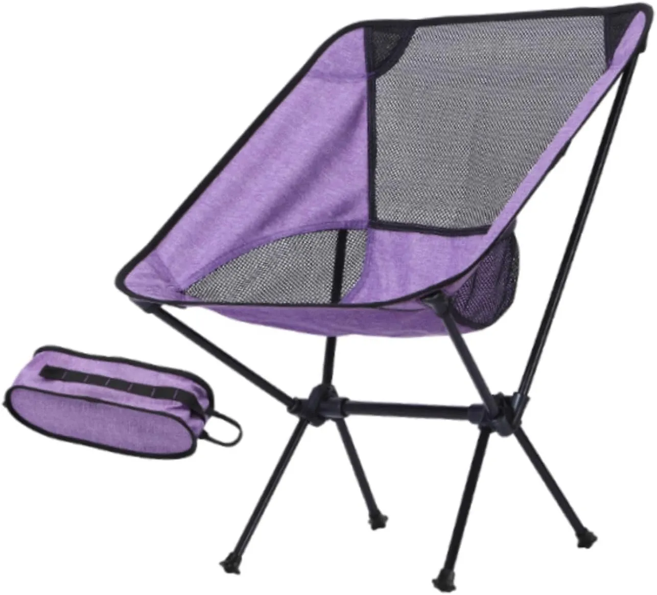Folding Camping Chair Outdoor Moon Chair Foldable Sturdy Moon Chair Folding Chair for Garden Hiking Sporting Events Picnics, Purple Black