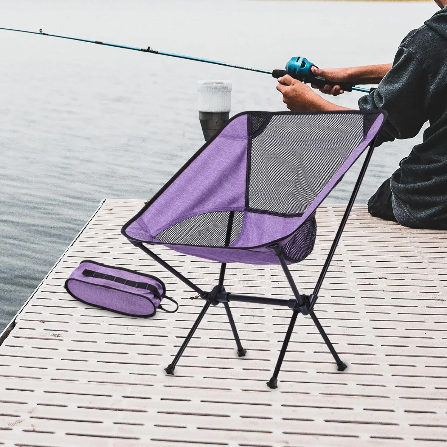Folding Camping Chair Outdoor Moon Chair Foldable Sturdy Moon Chair Folding Chair for Garden Hiking Sporting Events Picnics, Purple Black