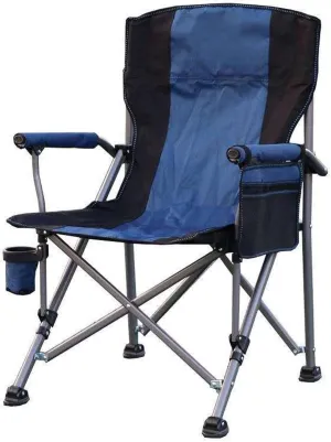 Folding Camping Chair, Portable High Back Padded Garden Chair with Armrests, Chairs with Cup Holder and Cooler Bag for Adults Duty Steel Frame Support 150 KG Blue