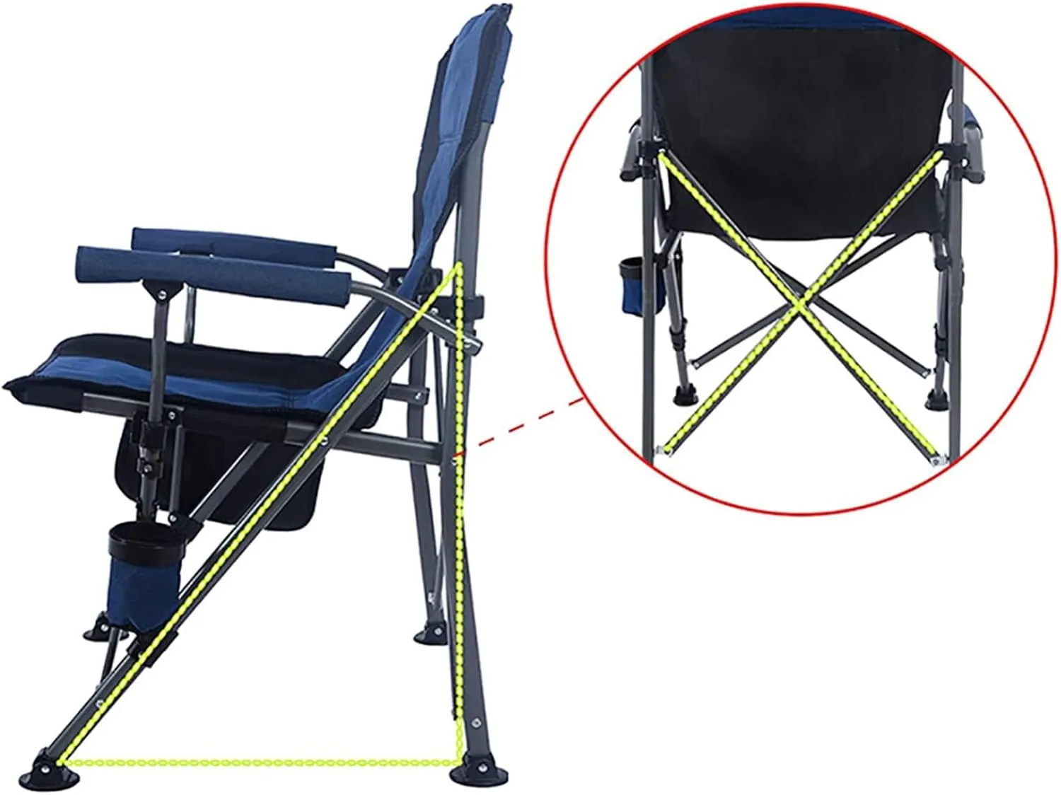 Folding Camping Chair, Portable High Back Padded Garden Chair with Armrests, Chairs with Cup Holder and Cooler Bag for Adults Duty Steel Frame Support 150 KG Blue