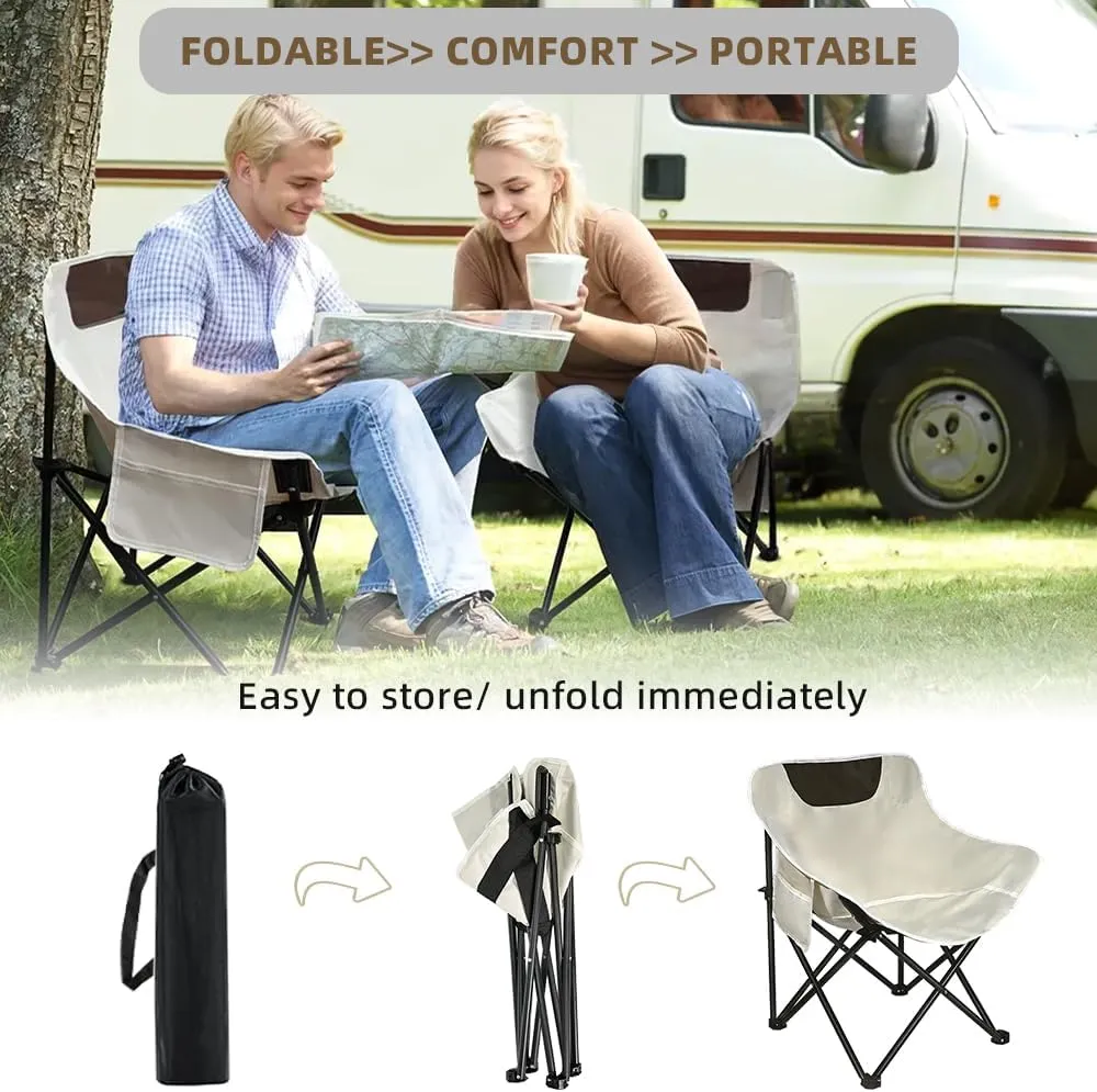 Folding Camping Chair Set of 3,Lightweight Camp Chairs with Table,Large Lawn Chair Portable for Adults Hiking,Fishing,Beach,Picnic,Patio,Travel,Carry Bag(M)