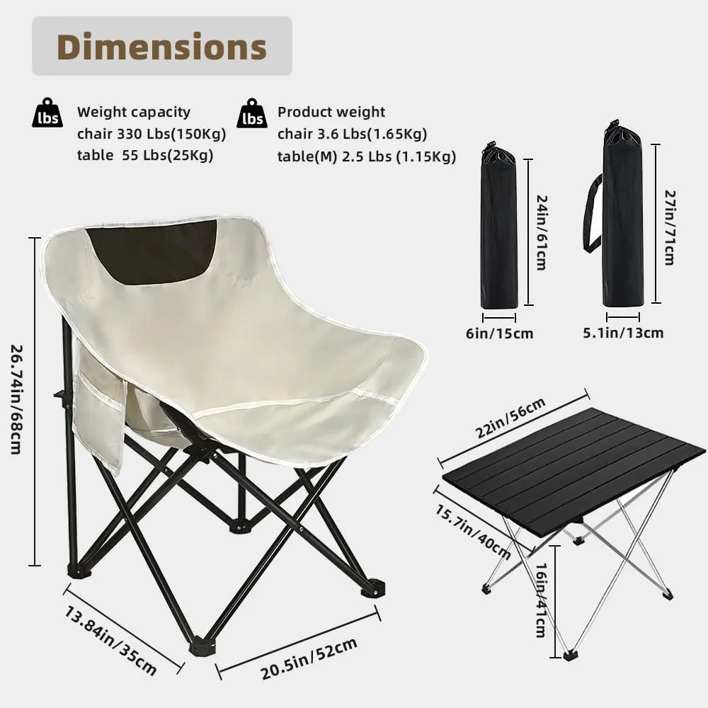 Folding Camping Chair Set of 3,Lightweight Camp Chairs with Table,Large Lawn Chair Portable for Adults Hiking,Fishing,Beach,Picnic,Patio,Travel,Carry Bag(M)