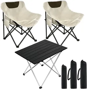 Folding Camping Chair Set of 3,Lightweight Camp Chairs with Table,Large Lawn Chair Portable for Adults Hiking,Fishing,Beach,Picnic,Patio,Travel,Carry Bag(M)