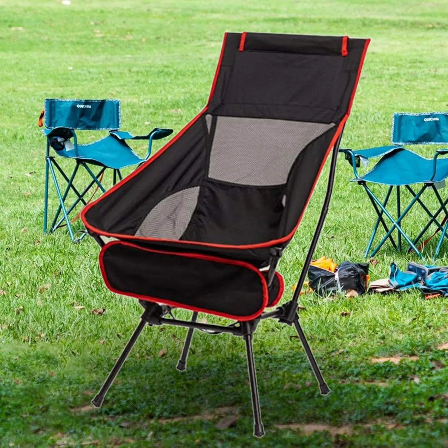 Folding Camping Chair Swing Chair Mesh Back Compact Telescopic Seat Portable Moon Chair for Backpacking Fishing Cycling