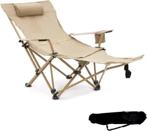 Folding Camping Chair with Detachable Footrest 2 in 1 Portable Reclining Camp Chair Adjustable Backrest with Headrests Cup Holders and Storage Bags