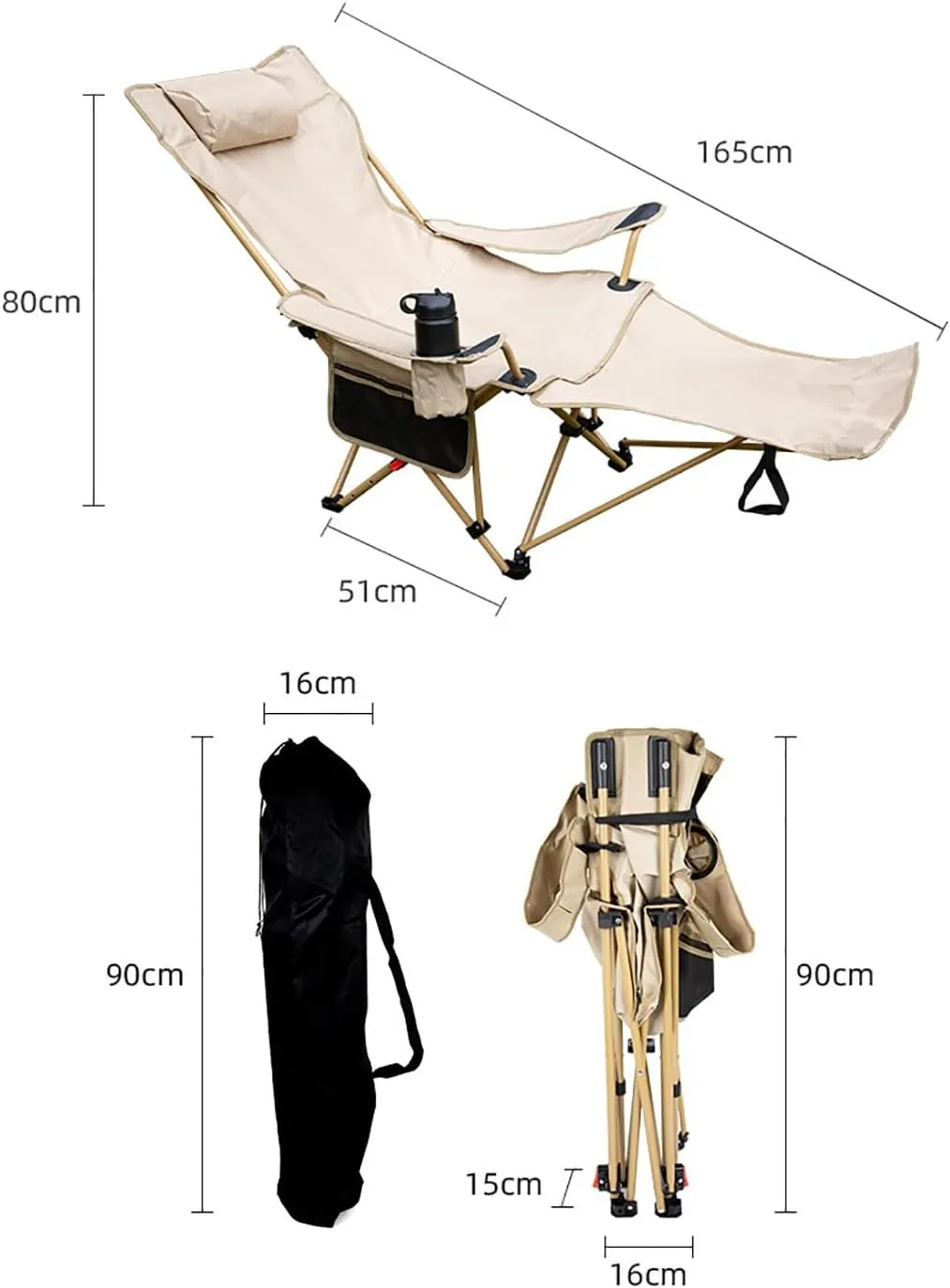 Folding Camping Chair with Detachable Footrest 2 in 1 Portable Reclining Camp Chair Adjustable Backrest with Headrests Cup Holders and Storage Bags