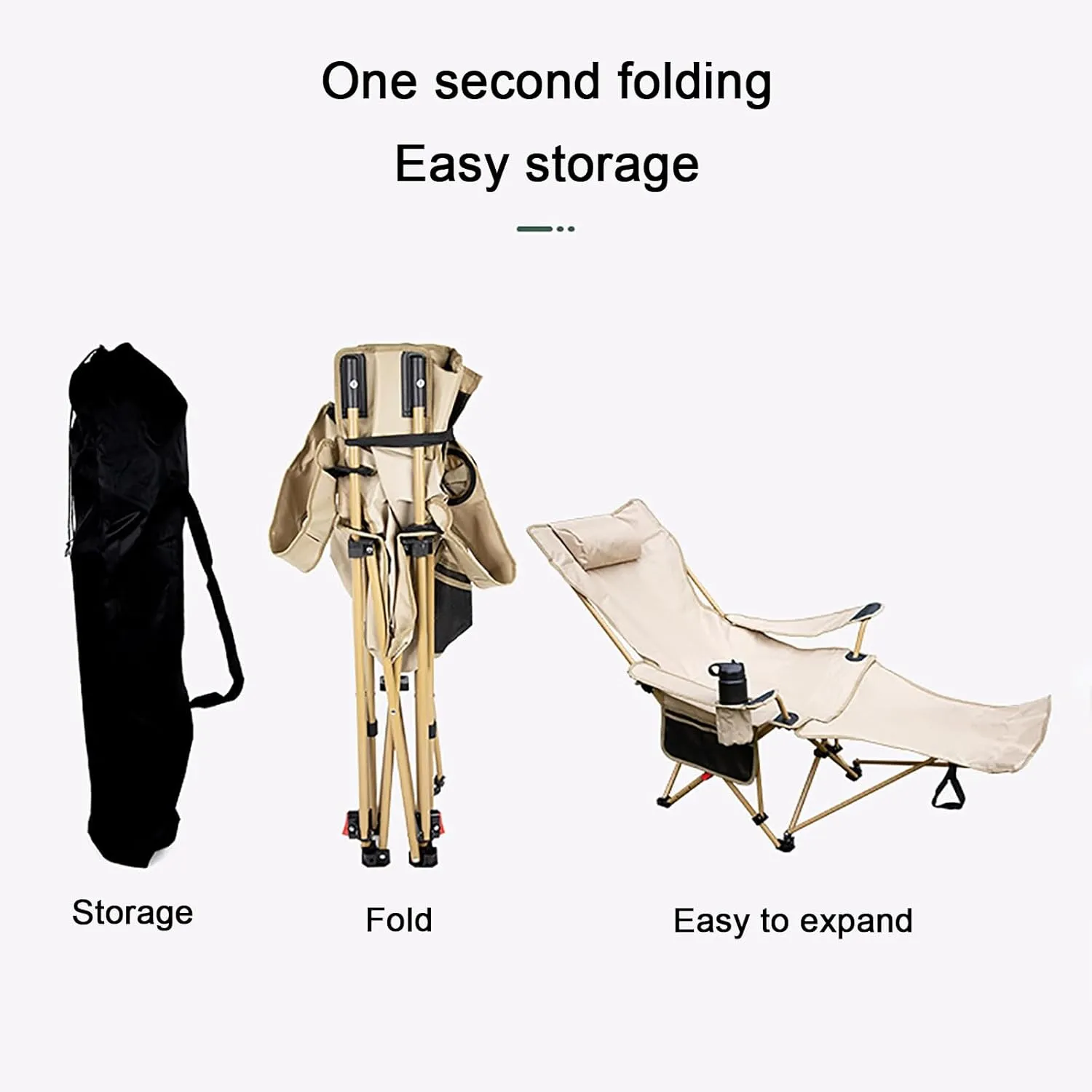 Folding Camping Chair with Detachable Footrest 2 in 1 Portable Reclining Camp Chair Adjustable Backrest with Headrests Cup Holders and Storage Bags
