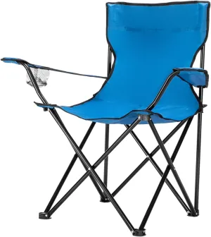 Folding Camping Chair with Mesh Cup Holder Fabric Steel Frame Portable Collapsible Padded Arm Chair for Outdoor (Blue)