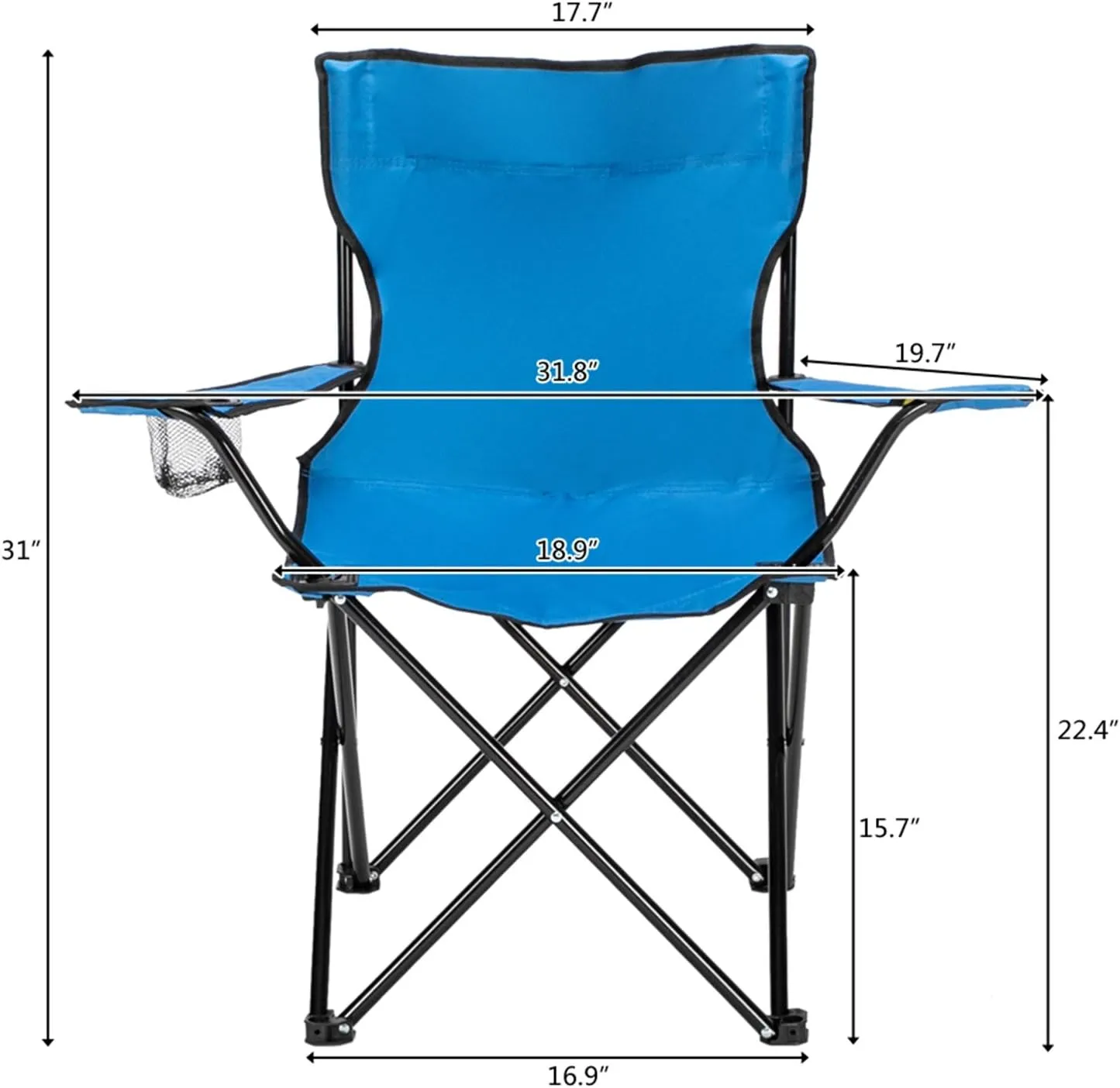 Folding Camping Chair with Mesh Cup Holder Fabric Steel Frame Portable Collapsible Padded Arm Chair for Outdoor (Blue)