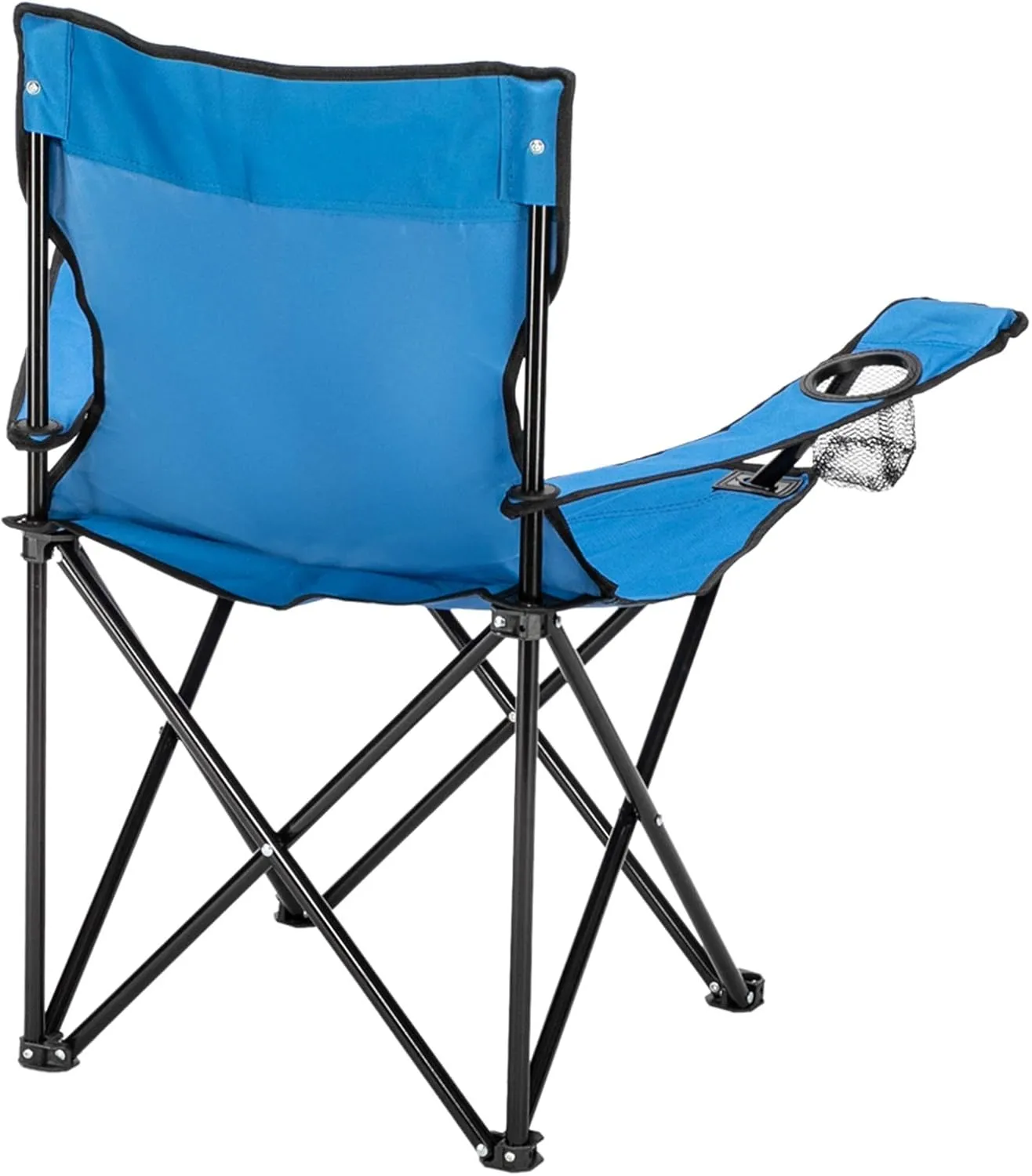 Folding Camping Chair with Mesh Cup Holder Fabric Steel Frame Portable Collapsible Padded Arm Chair for Outdoor (Blue)