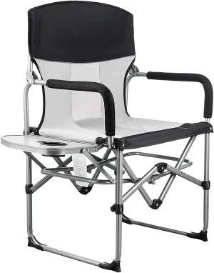 Folding Camping Directors Beach Chairs with Side Table and Handle Compact Strong Sturdy Aluminum Mesh Chair for Outdoor Travel Hiking Picnic