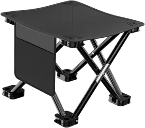 Folding Camping Stool Footstool Multipurpose with Side Pocket Small Foldable Chair for Park Outdoor Camping Travel Picnic, Black, 28cmx28cmx23cm