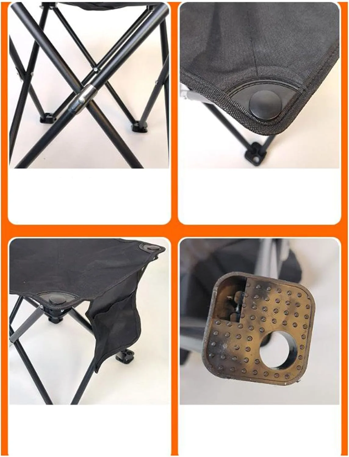 Folding Camping Stool Footstool Multipurpose with Side Pocket Small Foldable Chair for Park Outdoor Camping Travel Picnic, Black, 28cmx28cmx23cm